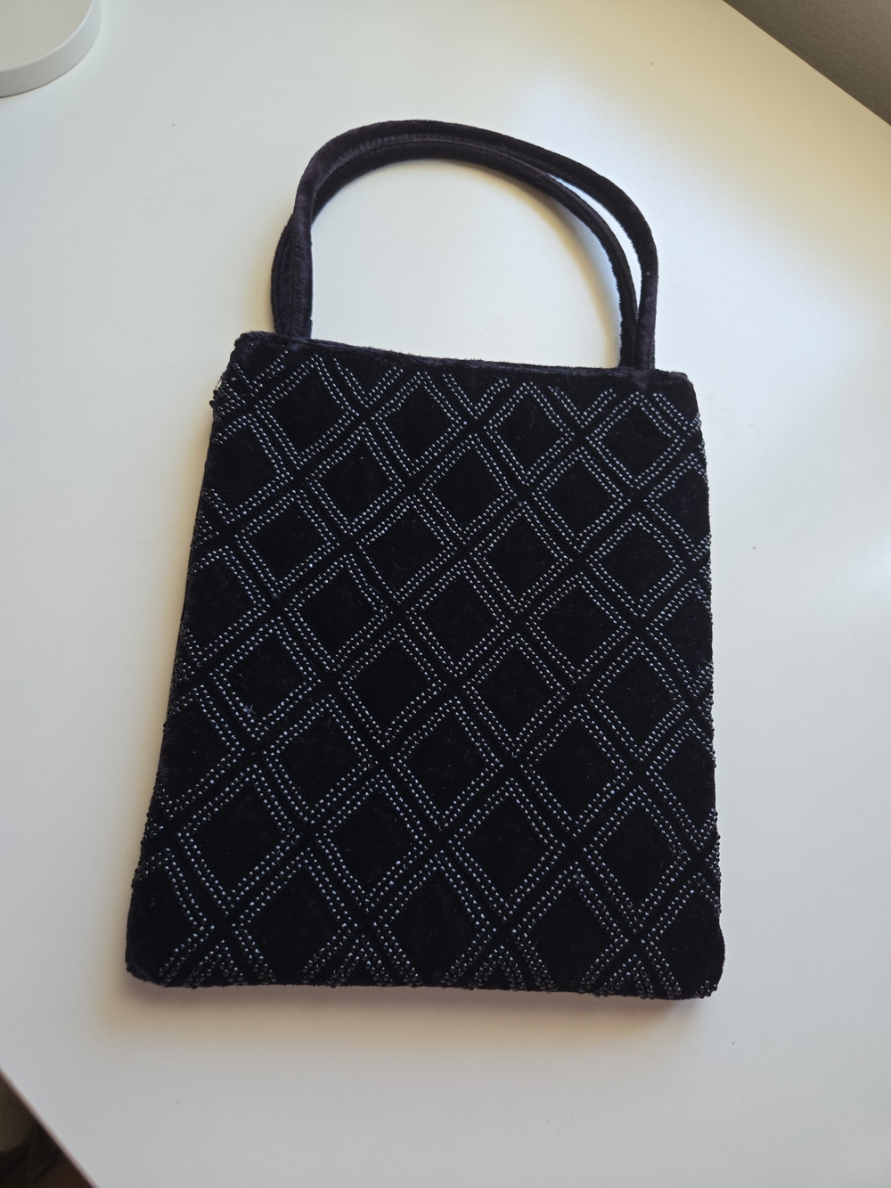 Black Quilted Beaded Handle Tote Bag
